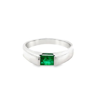 14K White Gold Emerald Ring – Modern Clean Design