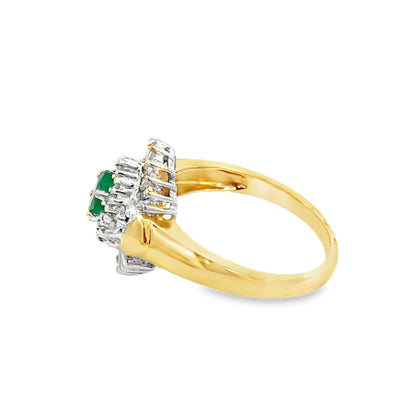 14K Yellow Gold Emerald and Diamond Starburst Ring