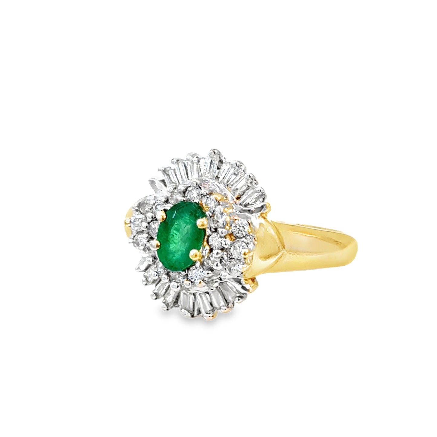 14K Yellow Gold Emerald and Diamond Starburst Ring