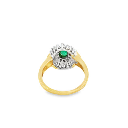14K Yellow Gold Emerald and Diamond Starburst Ring