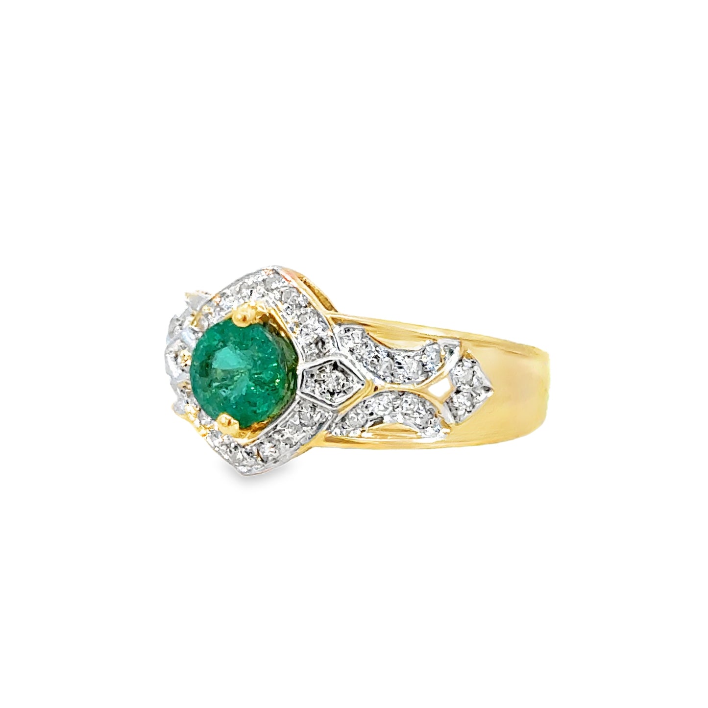 14K Yellow Gold Emerald & Diamond Filigree Ring – Timeless Elegance