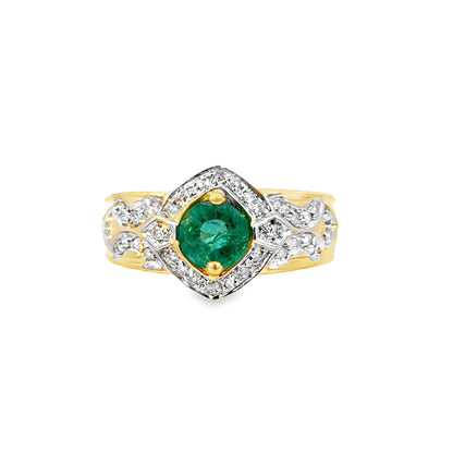 14K Yellow Gold Emerald & Diamond Filigree Ring – Timeless Elegance