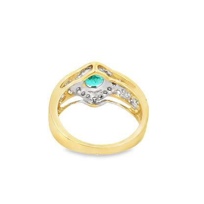 14K Yellow Gold Emerald & Diamond Filigree Ring – Timeless Elegance