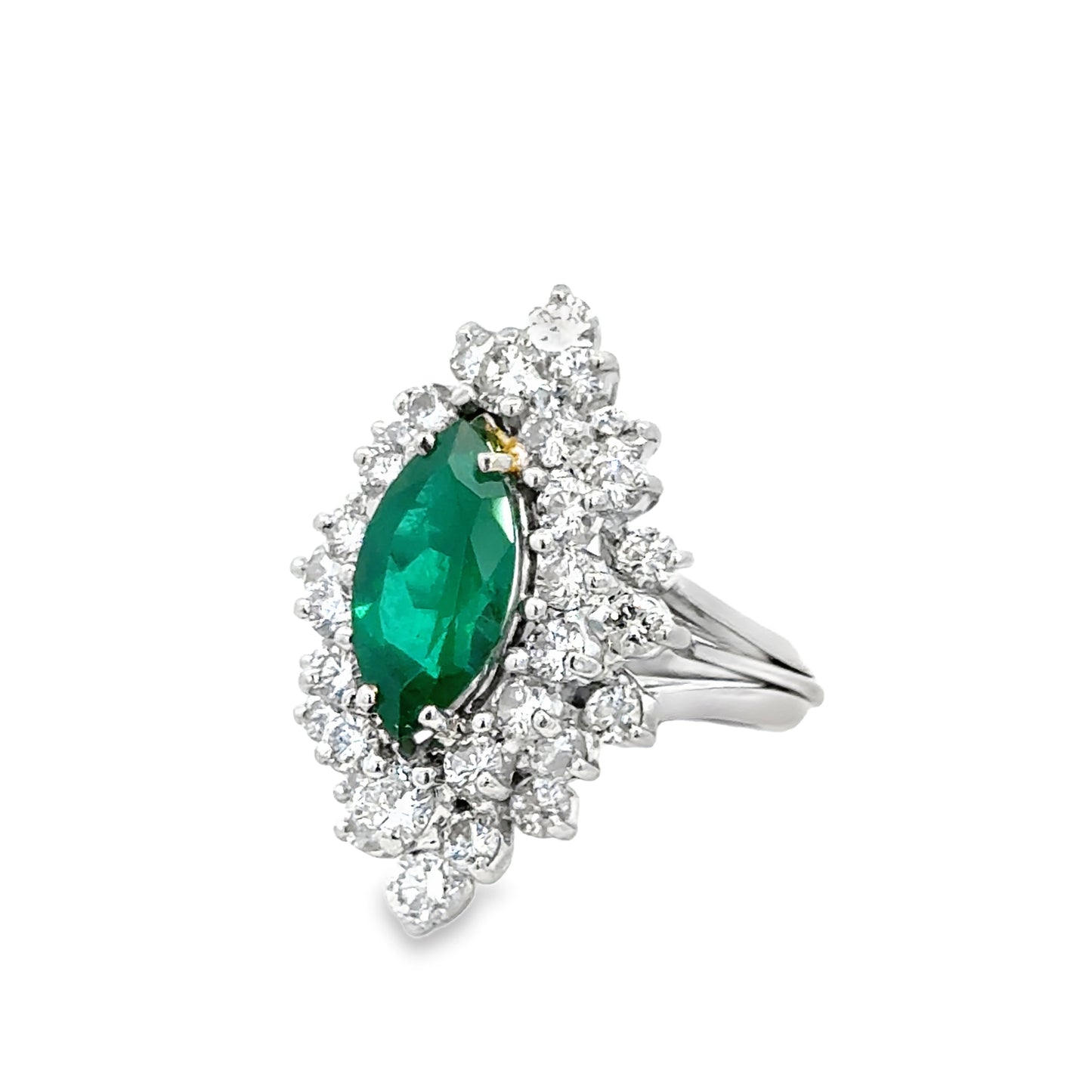 Platinum Marquise Emerald & Diamond Halo Ring