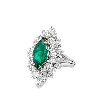 Platinum Marquise Emerald & Diamond Halo Ring
