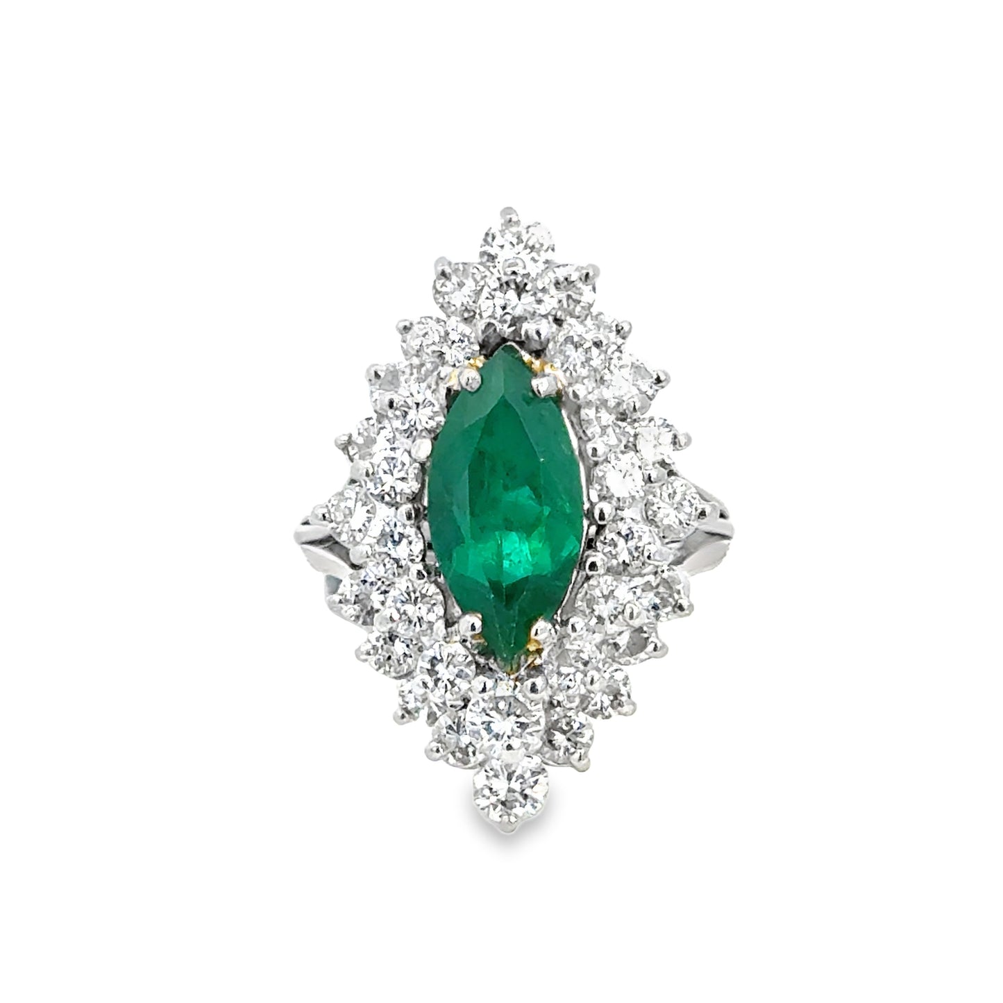 Platinum Marquise Emerald & Diamond Halo Ring