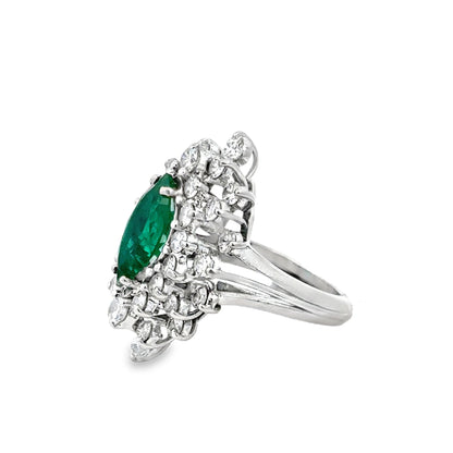 Platinum Marquise Emerald & Diamond Halo Ring