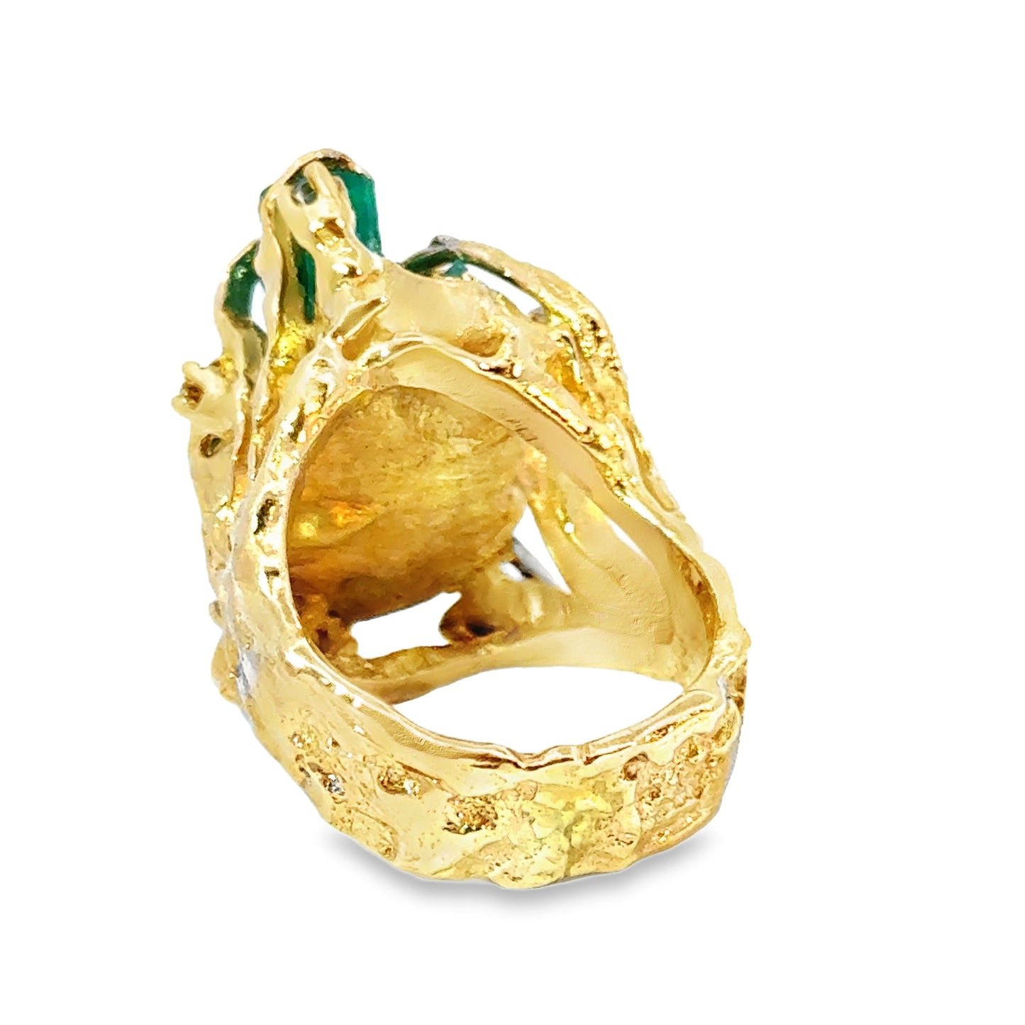 Natural Rough-Cut Emerald Cluster Statement Ring in 14K Gold