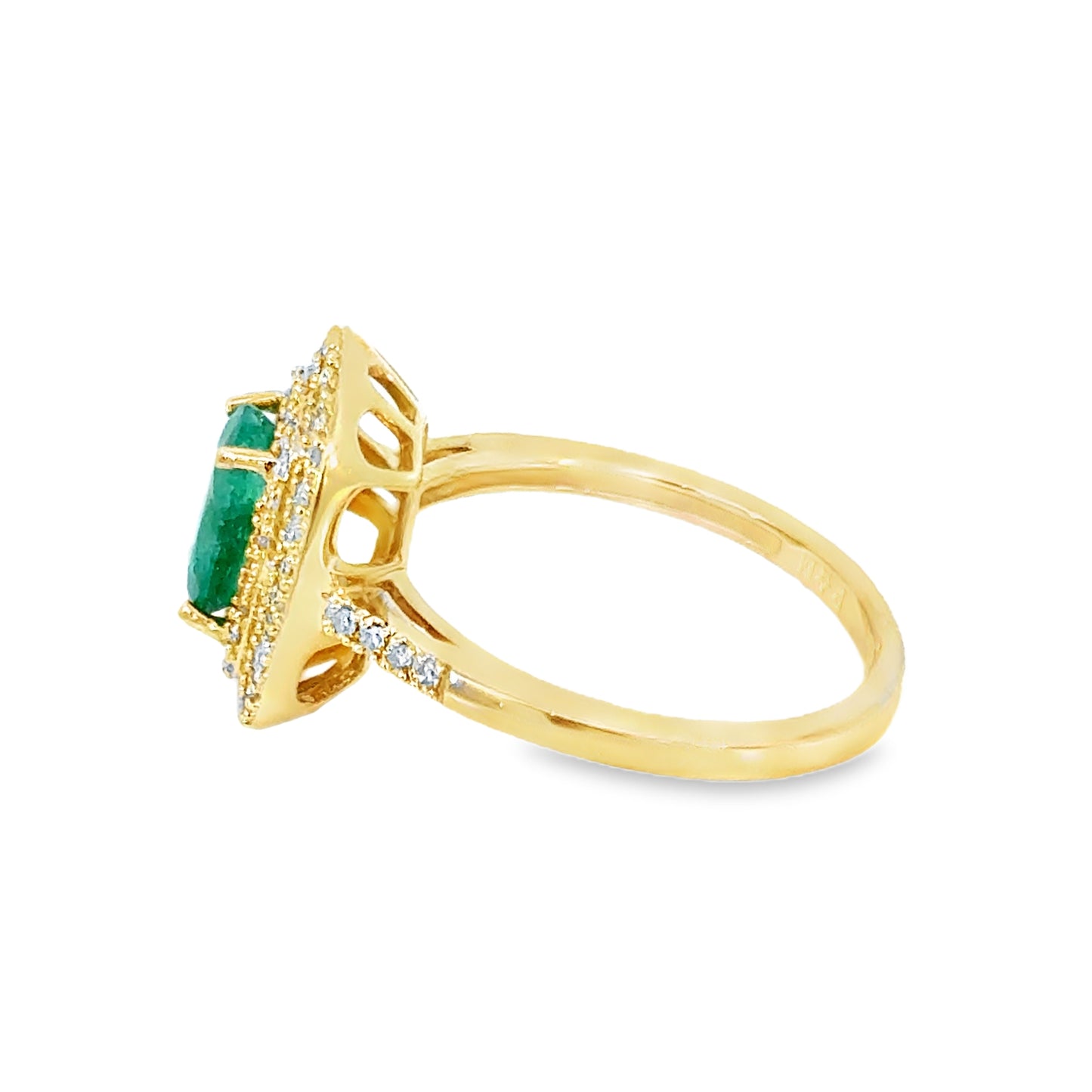 14K Yellow Gold Oval Emerald & Diamond Double Halo Ring