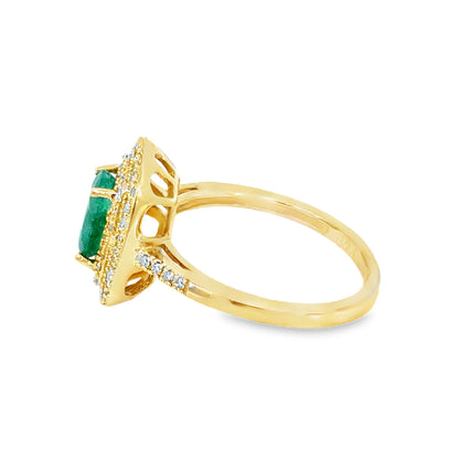 14K Yellow Gold Oval Emerald & Diamond Double Halo Ring