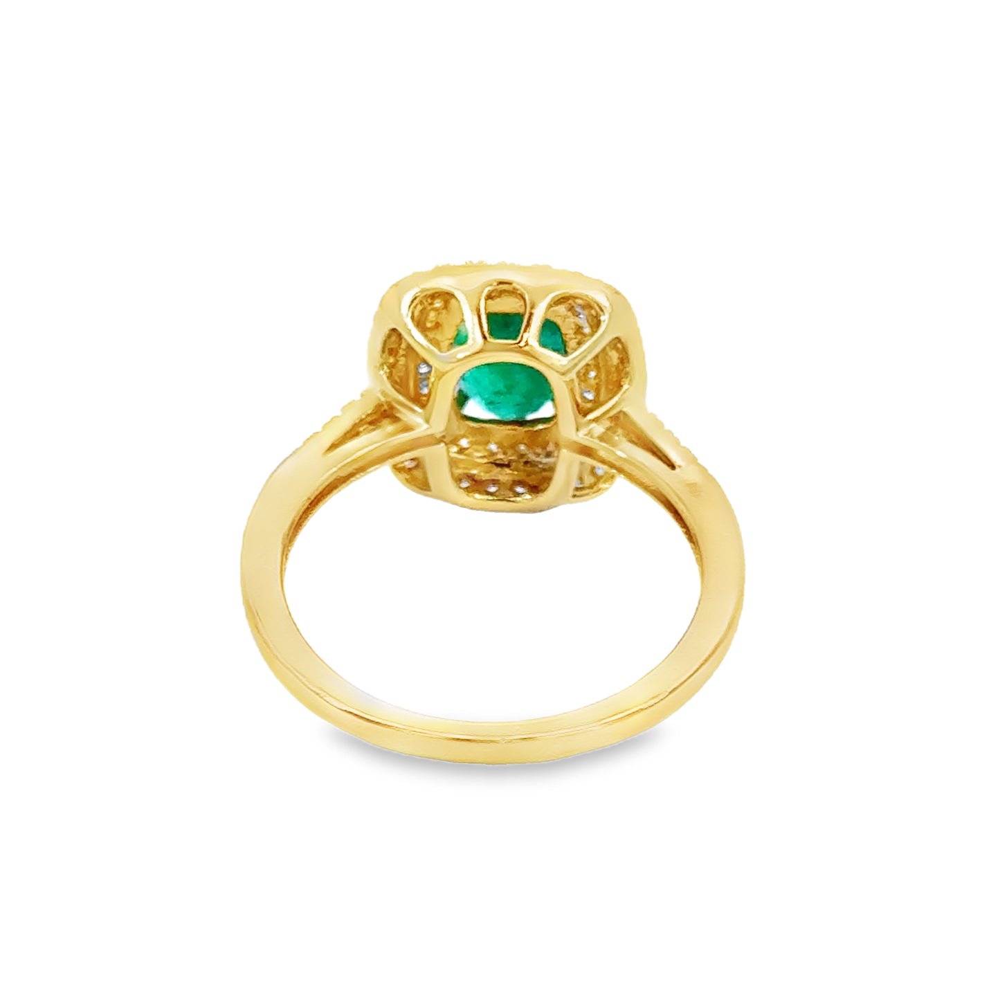 14K Yellow Gold Oval Emerald & Diamond Double Halo Ring