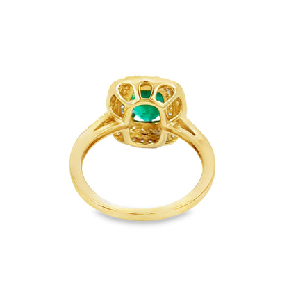 14K Yellow Gold Oval Emerald & Diamond Double Halo Ring