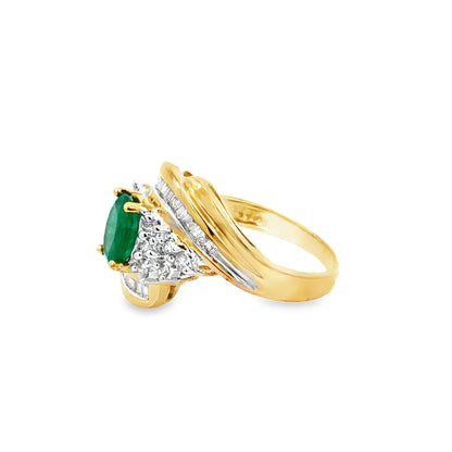 14K Yellow Gold Emerald & Diamond Swirl Ring