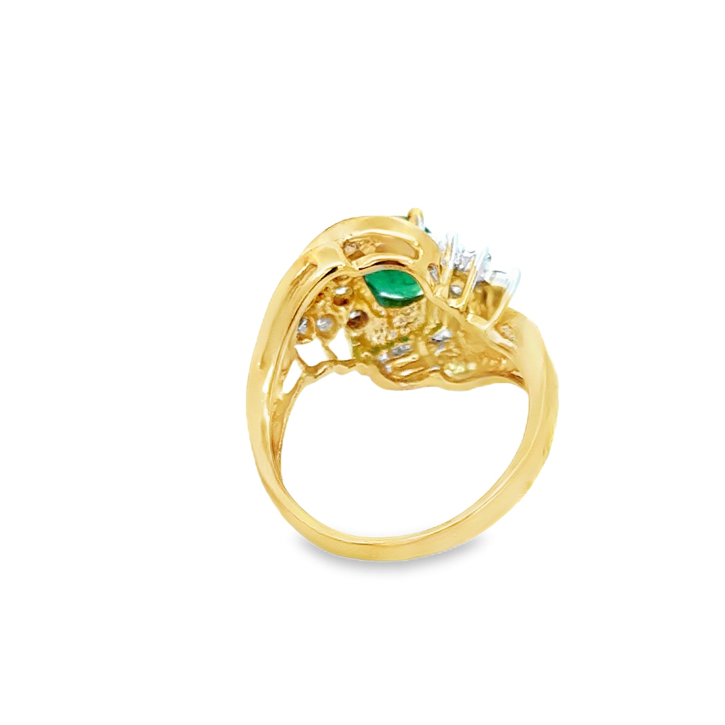 14K Yellow Gold Emerald & Diamond Swirl Ring