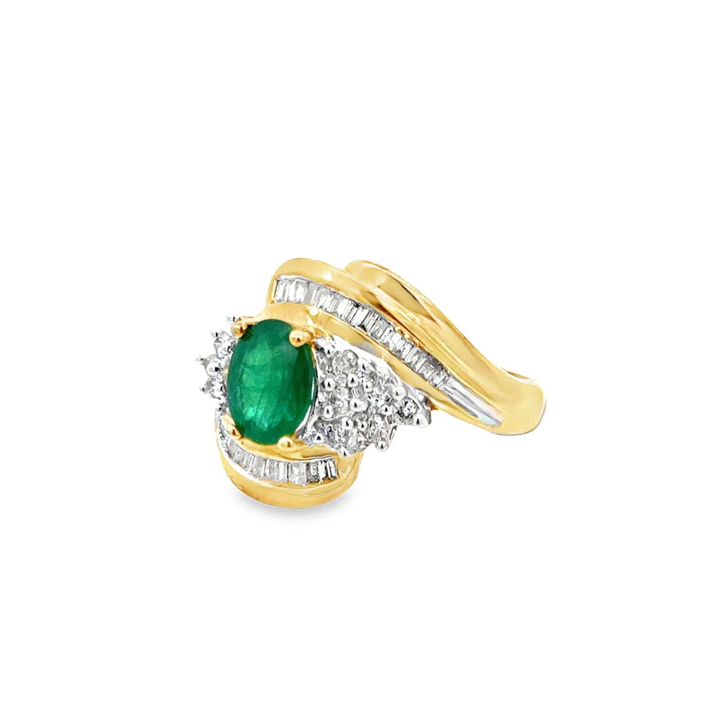 14K Yellow Gold Emerald & Diamond Swirl Ring