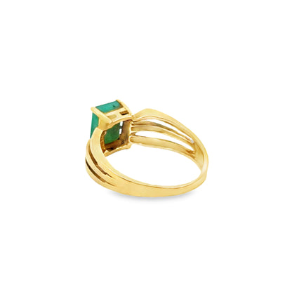 Classic 14K Gold Emerald Ring with Open Split Band