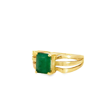 Classic 14K Gold Emerald Ring with Open Split Band