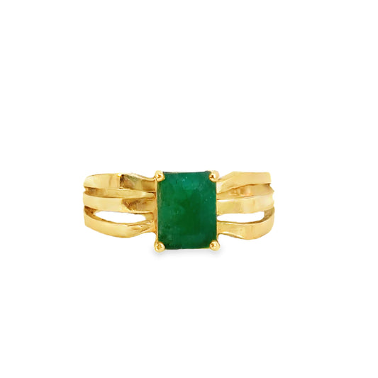 Classic 14K Gold Emerald Ring with Open Split Band