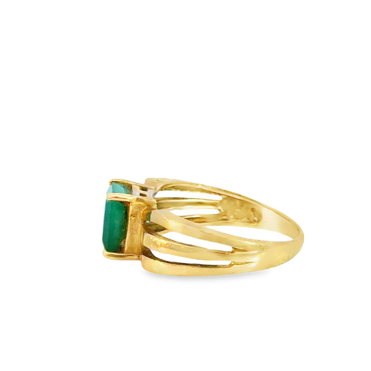 Classic 14K Gold Emerald Ring with Open Split Band