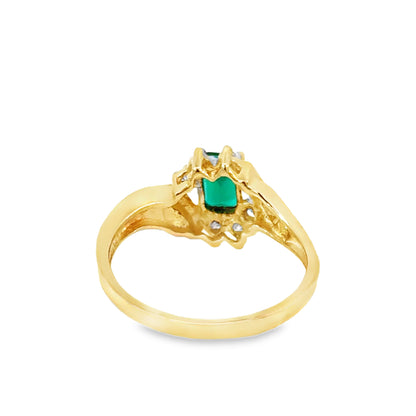 Classic 14K Gold Emerald & Diamond Cluster Ring