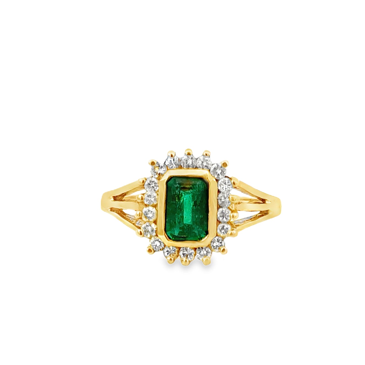 14K Yellow Gold Emerald & Diamond Halo Ring