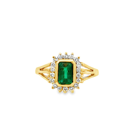 14K Yellow Gold Emerald & Diamond Halo Ring