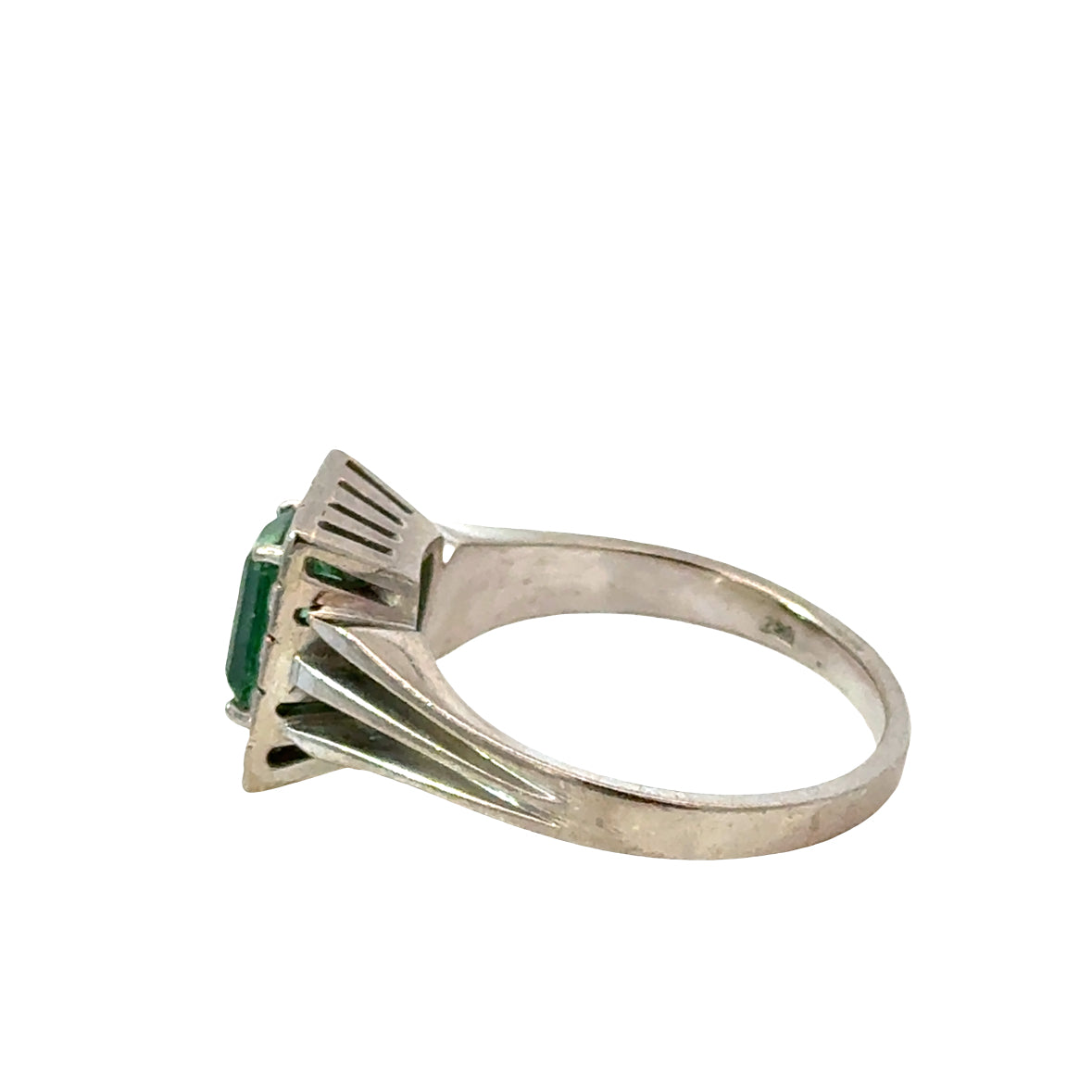 Art Deco Style Emerald & Diamond Ring in 18K White Gold