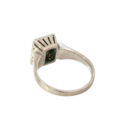 Art Deco Style Emerald & Diamond Ring in 18K White Gold