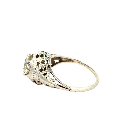 Elegant Art Deco Diamond Solitaire Ring in 14K White Gold