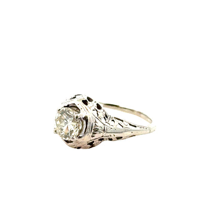 Elegant Art Deco Diamond Solitaire Ring in 14K White Gold