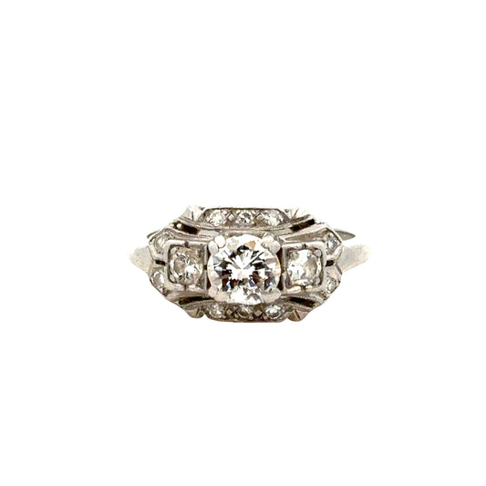 Antique Platinum Diamond Ring, Art Deco Era