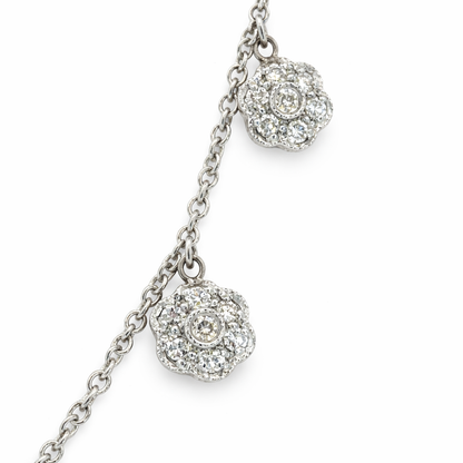 18K White Gold Dangling Diamond Flower Necklace