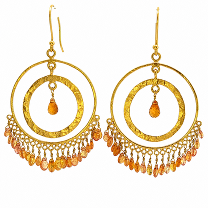 18K Yellow Gold Hammered Sapphire Fringe Earrings