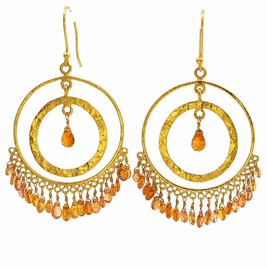 18K Yellow Gold Hammered Sapphire Fringe Earrings