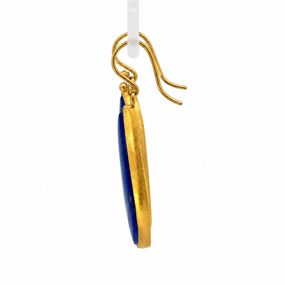 18K Yellow Gold Lapis Lazuli Leaf-Shape Long Drop Earrings