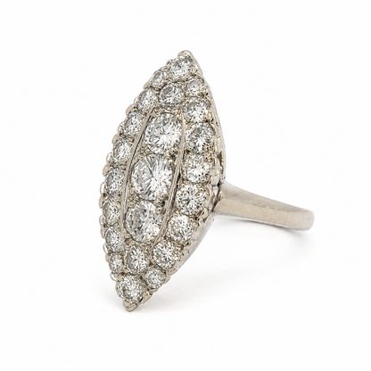 14K White Gold Diamond Navette Ring