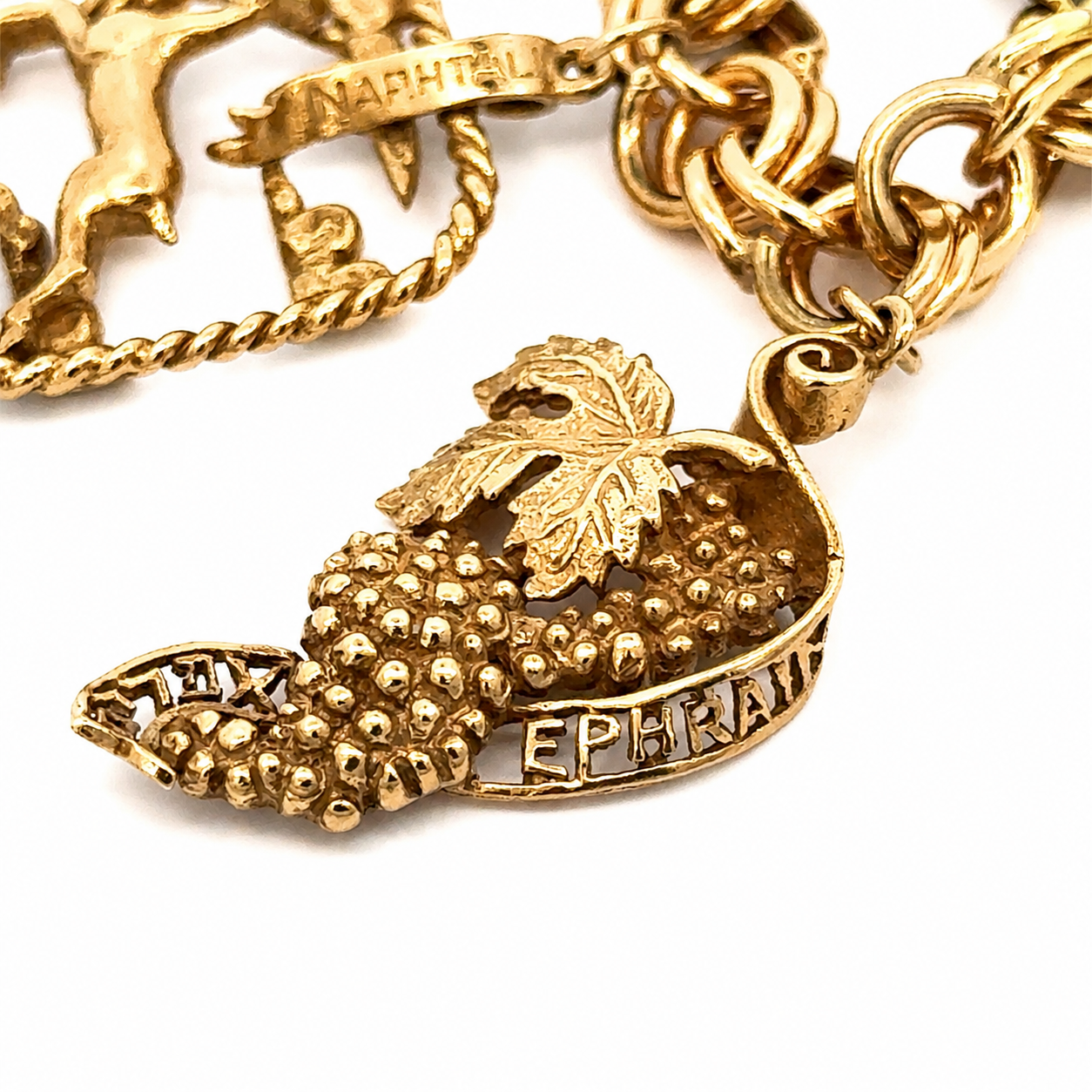 Vintage 14K Yellow Gold Twelve Tribes of Israel Charm Bracelet with 12 Large Gold Charms