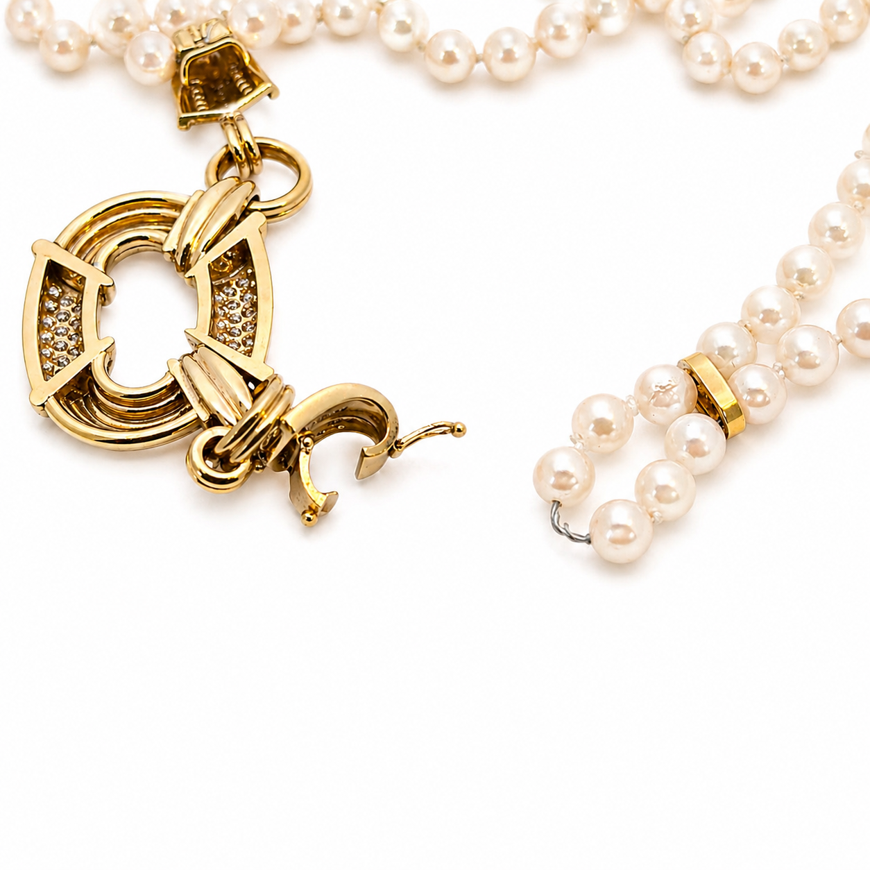 Vintage 1950's South Sea Pearl & Diamond Necklace in 18K Yellow Gold