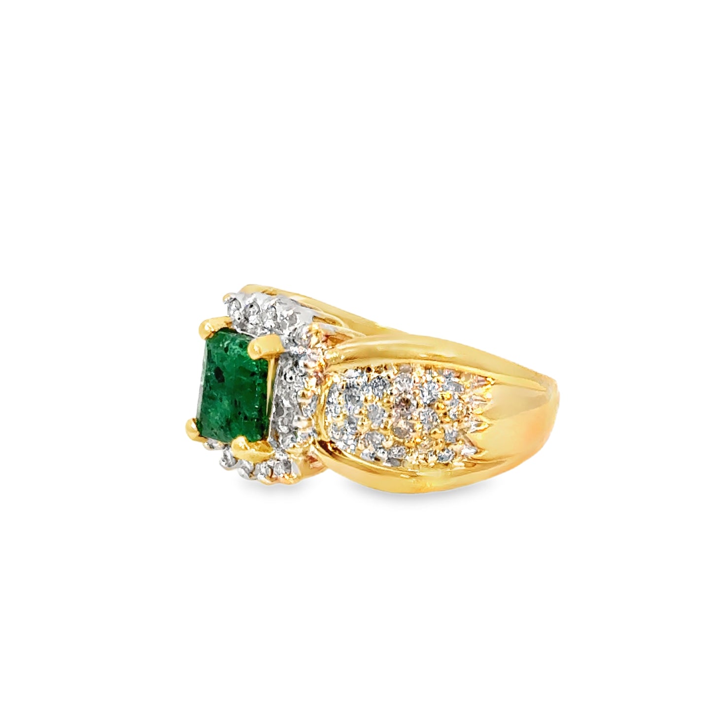 14K Yellow Gold Emerald & Diamond Cluster Ring – Vintage 1990’s