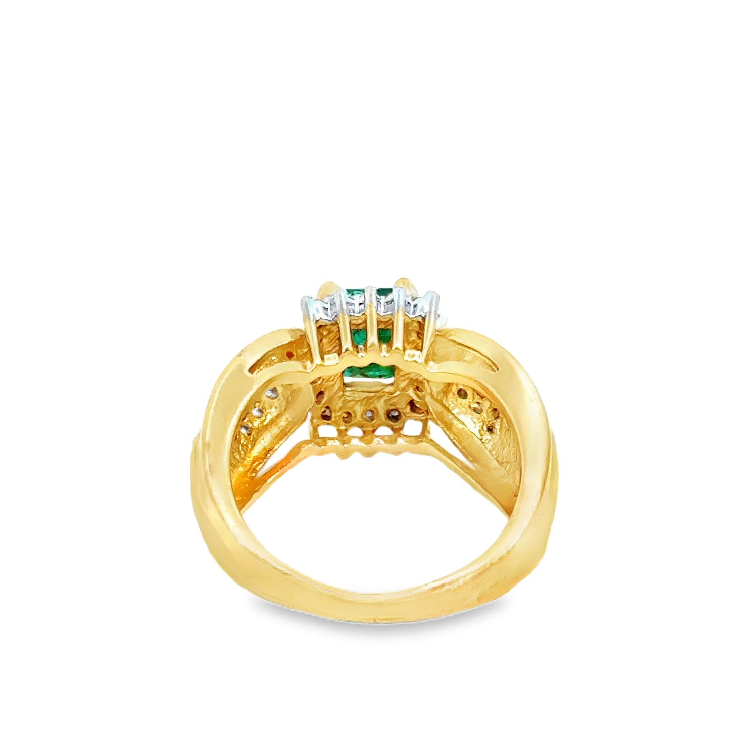 14K Yellow Gold Emerald & Diamond Cluster Ring – Vintage 1990’s