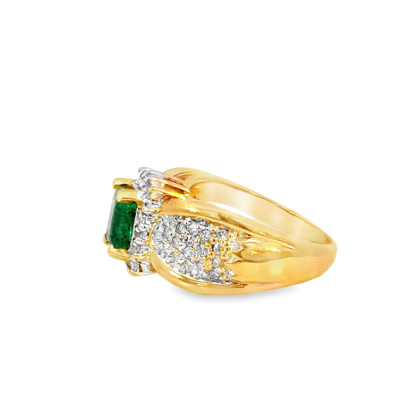 14K Yellow Gold Emerald & Diamond Cluster Ring – Vintage 1990’s