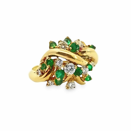 Eternal Elegance Diamond & Emerald Cluster 18K Yellow Gold Ring