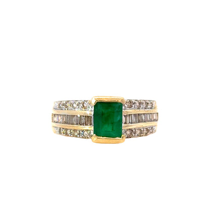 14K Yellow Gold 1980’s Emerald & Diamond Baguette Ring