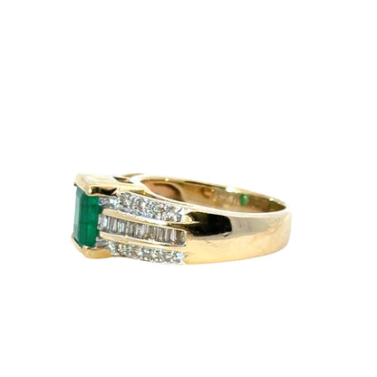 14K Yellow Gold 1980’s Emerald & Diamond Baguette Ring