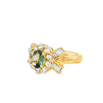 14K Yellow Gold Vintage-Inspired Tourmaline and Diamond Statement Ring
