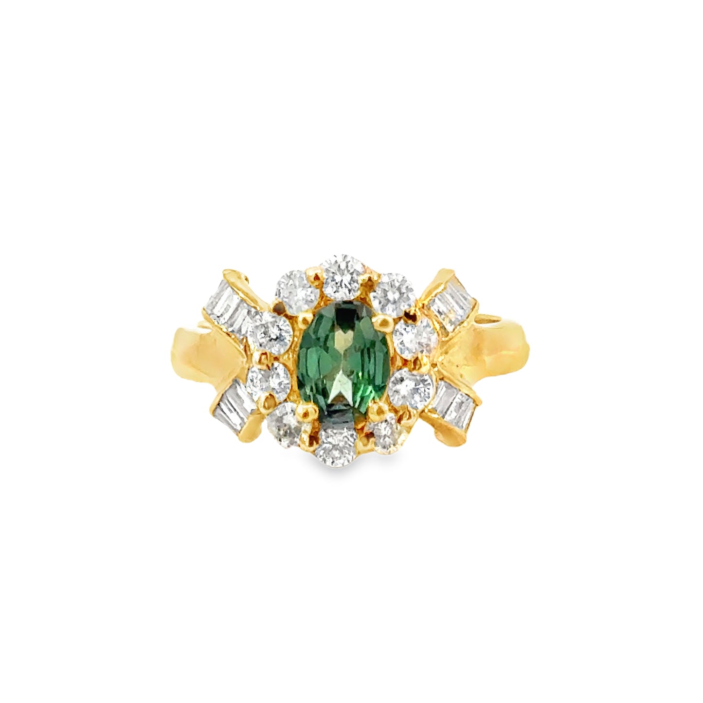 14K Yellow Gold Vintage-Inspired Tourmaline and Diamond Statement Ring