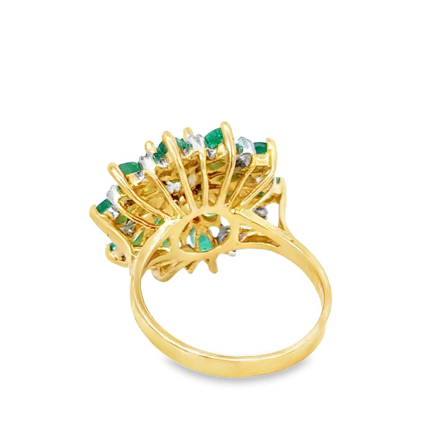 14K Yellow Gold Emerald & Diamond Floral Cluster Ring