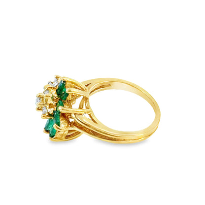 18K Yellow Gold Emerald & Diamond Flower Cluster Ring