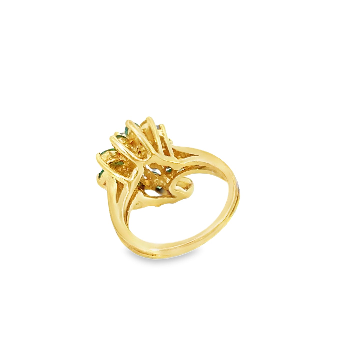 18K Yellow Gold Emerald & Diamond Flower Cluster Ring