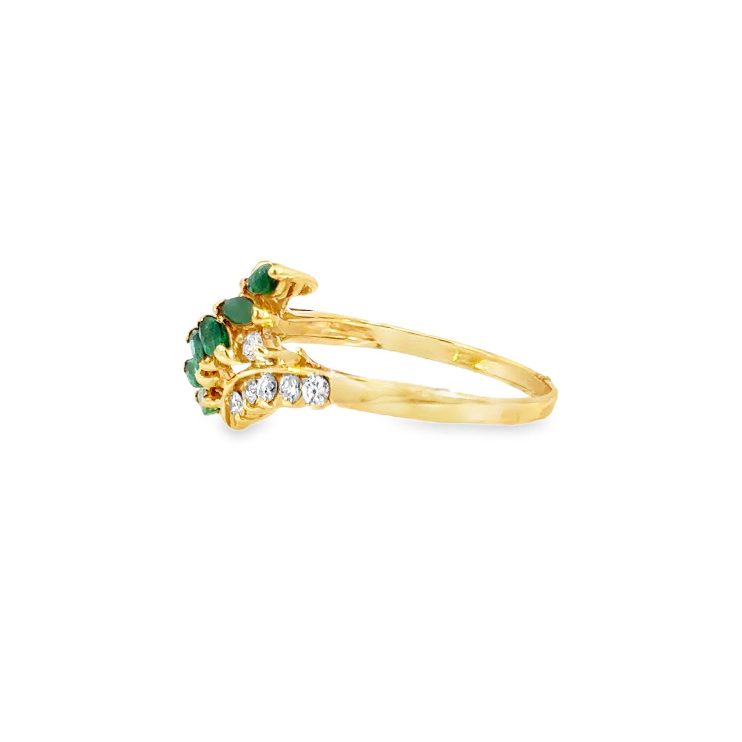 14K Yellow Gold Bypass Ring with Emeralds and Diamonds – Classic Beauty